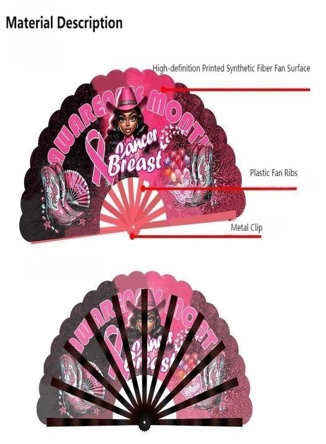 FENNIDICE Love Breast,Line Dance Popping Fan, Cowgirl Fan For Line Dancing, Western Hand Fans, Boots On The Ground, Large Festival Folding Fan,Pink Ribbon (C) - Image 3